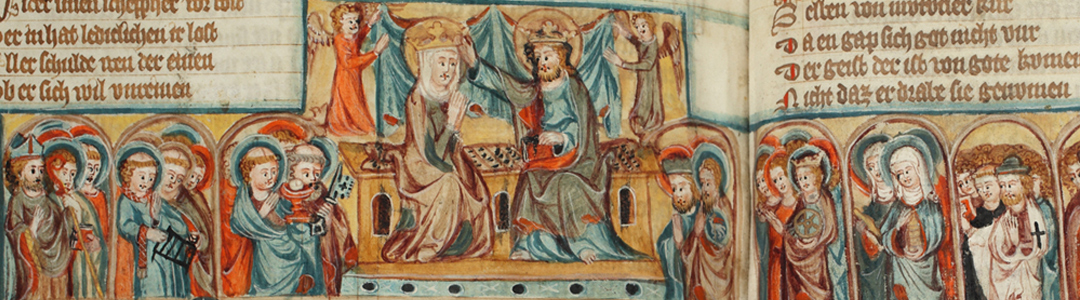 Rps 44/III, Heinrich von Hesler, Apokalypse, k. 175v-176r: miniatura Koronacja Marii i Sąd Ostateczny Fot. P. Kurek