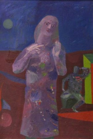 Jan Marian Kościałkowski (1914-1977), Niepewność, b.r., olej na płótnie, 82 x 57 cm