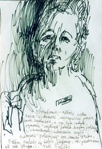 Feliks Topolski, Portret Stefanii Kossowskiej, 1981, piórko, tusz, 37 x 27 cm